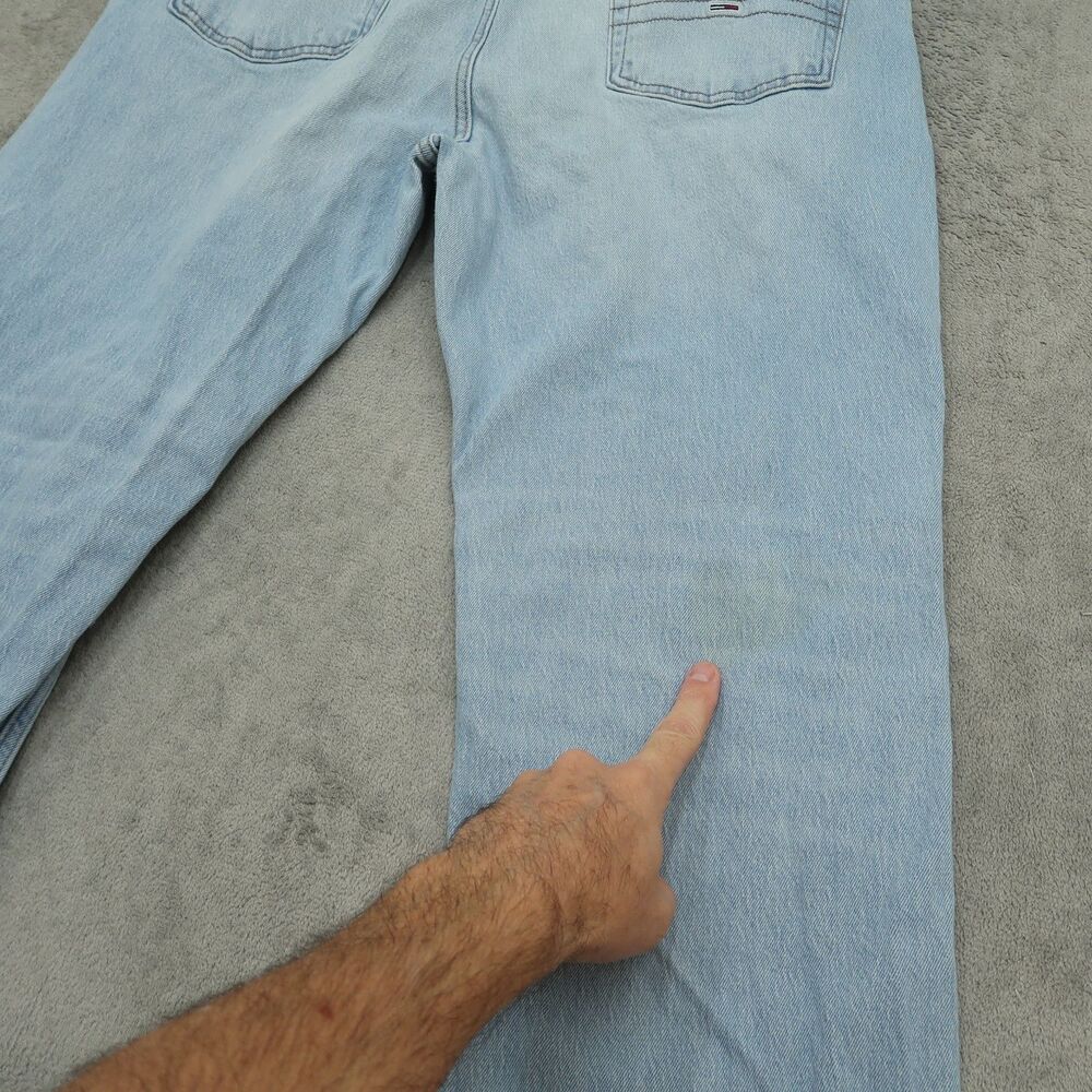 Tommy Jeans Mens Size 36x32 Blue Relaxed Straight Stretch Light Wash Distressed - Picture 2 of 16